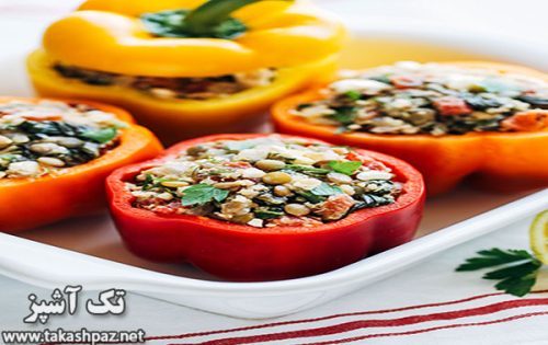 طرز تهیه دلمه فلفل مدیترانه ای - مجله تک آشپز